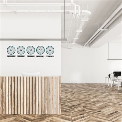 Turkuaz 36 Cm 5 li Tabelalı Dünya Saatleri