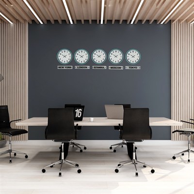 Turkuaz 36 Cm Tabelalı 5 li Dünya Saatleri