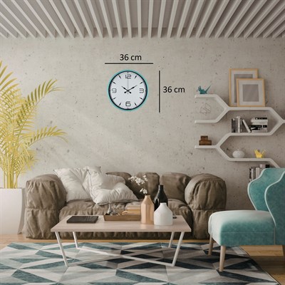 Turkuaz Dekoratif Stil 36 Cm Duvar Saati