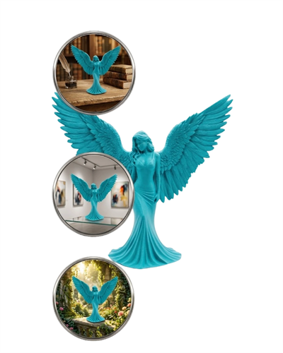 Turkuaz Melek Biblo 3D Dekoratif Angel Figür Küçük Boy Ev Aksesuarı