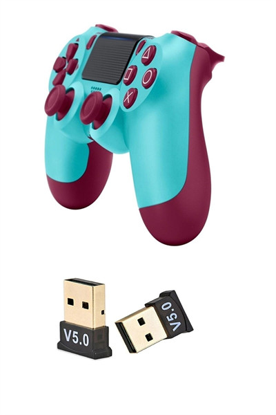 Turkuaz bluetooth bağlantılı Playstation 4 uyumlu kablosuz gamepad ve usb dongle seti
