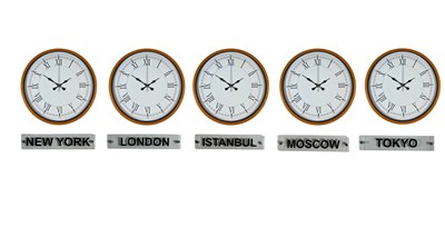 Turuncu 36 Cm 5 li Tabelalı Dünya Saatleri