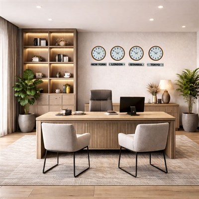 Turuncu 36 Cm Dünya Saatleri 4’lü Tabelalı Set