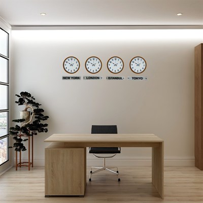 Turuncu 36 Cm Dünya Saatleri 4’lü Tabelalı Set