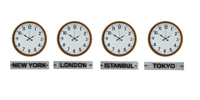 Turuncu 36 Cm Dünya Saatleri 4’lü Tabelalı Set