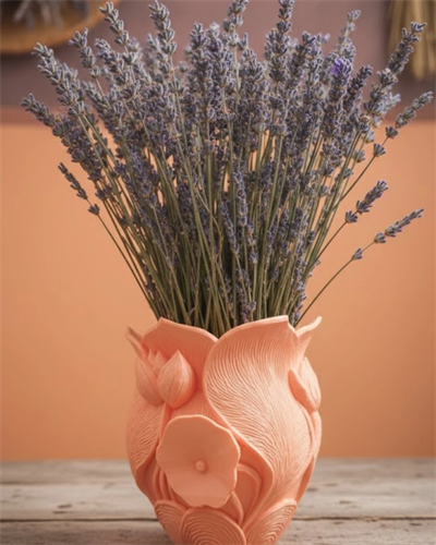 Turuncu Çiçek Desenli 3D Dekoratif Vazo Modern Masaüstü Aksesuar