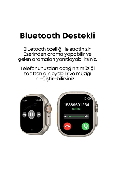 Turuncu Kordonlu Bluetooth Bağlantılı Akıllı Saat, Nabız Ölçer ve Sesli Görüşme Özellikli