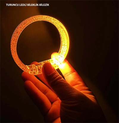 Turuncu Led Işıklı Baskı Yapılabilen Pilli Bileklik Bilezik 1,5 Cm Genişlik