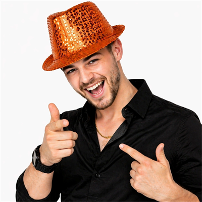 Turuncu Payetli Disco Parti Şapkası Yetişkin Işıltılı Fötr Model