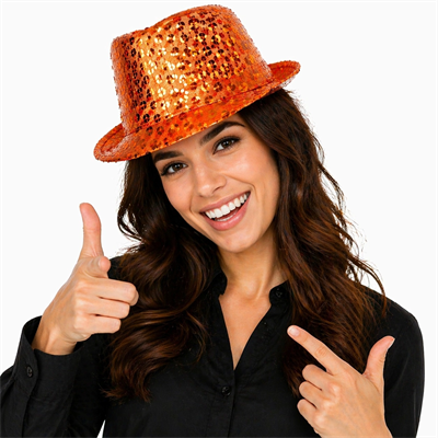 Turuncu Payetli Disco Parti Şapkası Yetişkin Işıltılı Fötr Model