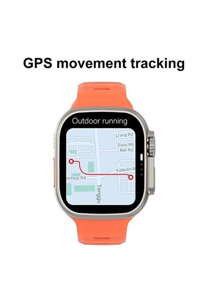 Turuncu Silikon Kordonlu Siyah Kasa Akıllı Saat, GPS ve Nabız Sensörü İçeren 49 mm Ekranlı Model