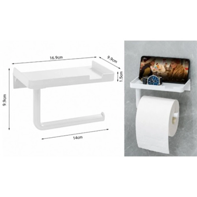 Tuvalet Kağıdı Askılığı - Raflı ve Yapışkanlı - Matkapsız Banyo Aksesuarı