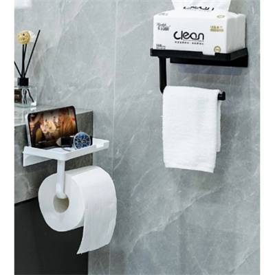 Tuvalet Kağıdı Askılığı - Raflı ve Yapışkanlı - Matkapsız Banyo Aksesuarı
