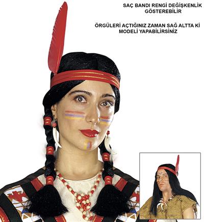 Tüylü Örgülü Hint Peruğu Kızılderili Peruğu (3936)