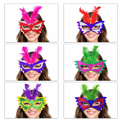 Tüylü Renkli Karton Parti Maskesi – 6 Renk