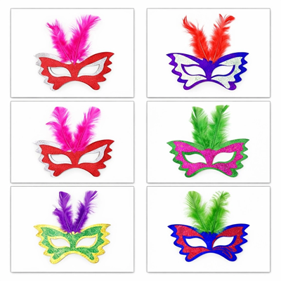 Tüylü Renkli Karton Parti Maskesi – 6 Renk