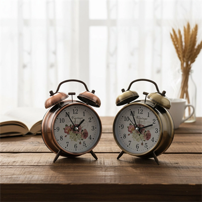 Twın Bell Alarm Clock Yuvarlak Masa Çalar Saat Metal Kasa Eskitme Desenli Pilli - Işıklı Çap: 10cm Bgc-52 Herhangi Bir Renk Gönderilir Bx40