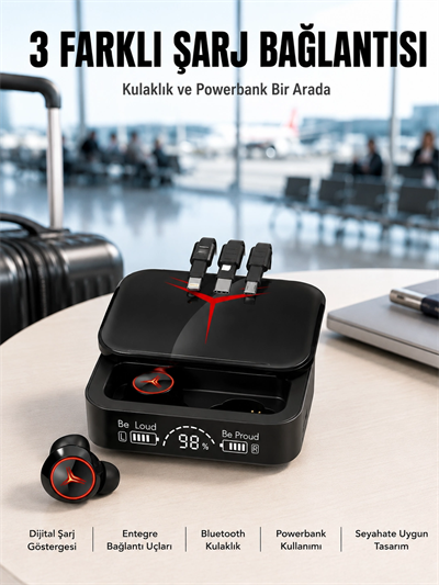 Tws Powerbank Kutulu Dijital Göstergeli Bluetooth Kulaklık Kablosuz Kulakiçi Kulaklık Yeni Nesil