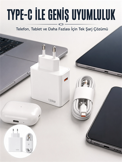 Type-C 120W Şarj Aleti Hızlı Şarj Turbo Yeni Nesil
