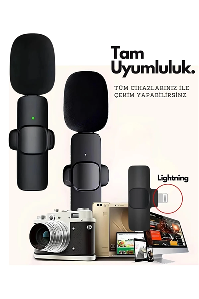 Type-C Çiftli Kablosuz Yaka Mikrofon Seti Telefon Vlog Canlı Yayın TikTok YouTube Uyumlu