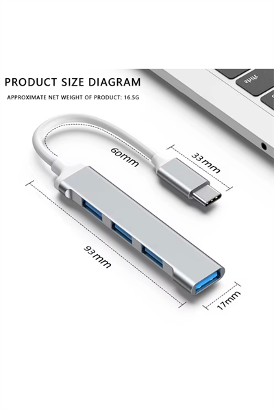 Type-C USB Çoklayıcı Hub | 1x USB 3.0 + 3x USB 2.0 | Yüksek Hızlı Dönüştürücü Adaptö