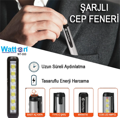 Type-c Girişli Miknatisli Şarjlı Cep Feneri Wt-333