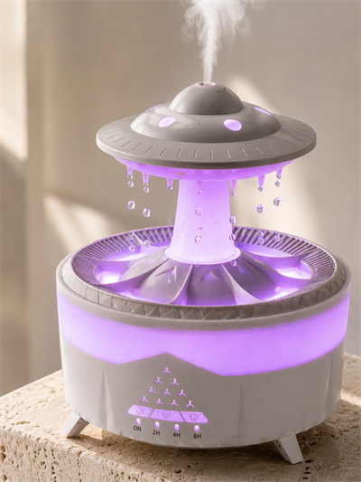 UFO Tasarımlı 350 ML Hava Nemlendirici Renkli Ortam Işığı Yağmur Efektli Difüzör