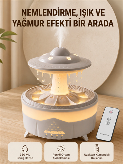 UFO Yağmur Efektli Hava Nemlendirici 350 ML RGB Işıklı Uzaktan Kumandalı