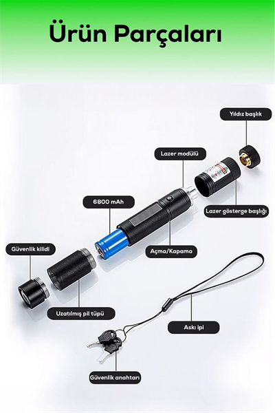 ULTRA güçlü Yeşil Şarjlı Lazer Pil Anahtar - Uzun Menzilli, Güçlü Ve Çoklu Işık Efektli Er