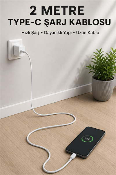 USB-A to Type-C 2 Metre Hızlı Şarj Kablosu