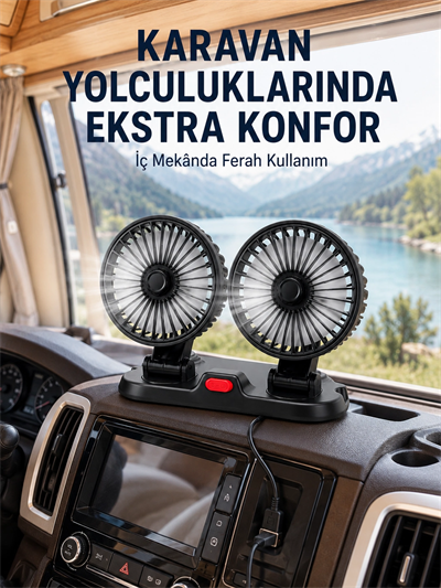USB Bağlantılı Çift Başlıklı Araç İçi Soğutma Vantilatörü