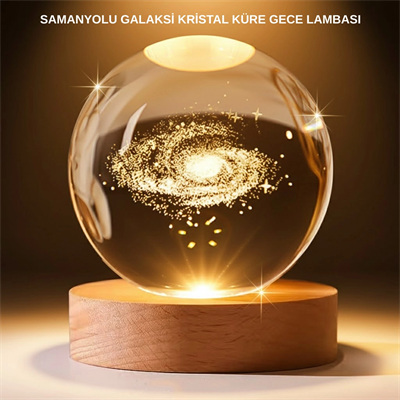 USB Bağlantılı Samanyolu Galaksi Küre Ahşap Standlı 3D Işıklı Dekor Lambası