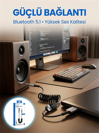 USB Bluetooth AUX Ses Adaptörü Kablosuz Müzik Aktarım Cihazı