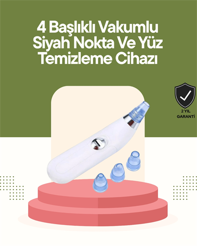 USB Destekli 4 Başlıklı Siyah Nokta Vakum Cihazı – Gözenek Temizleyici ve Cilt Yenileyici Bakım Aleti