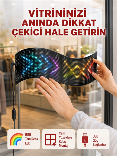 USB Girişli RGB LED Tabela Ayarlanabilir Parlaklık ve Kayan Yazı Özellikli