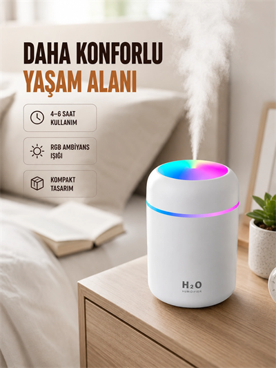 USB Girişli Taşınabilir Mini Nemlendirici 300ml Su Hazneli