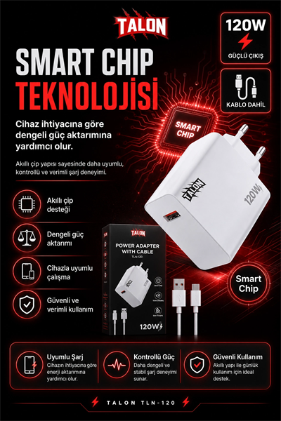 USB Kablolu 120W Güç Adaptörü Hızlı Şarj Destekli Mobil Cihaz Uyumlu Set