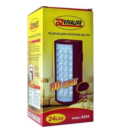 USB Şarj Çıkışlı 24 LED 80 Saat Akülü Şarjlı Işıldak (3936)