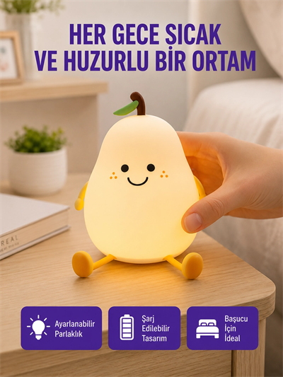 USB Şarjlı Armut Gece Lambası Dokunmatik Renk Değişimli