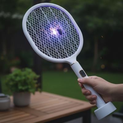 USB Şarjlı Beyaz Renk Kendiliğinden Standlı Şarj Göstergeli UV Işıklı Sinek Öldürme Raketi LTD-718 (3936)