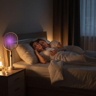 USB Şarjlı Beyaz Renk Kendiliğinden Standlı Şarj Göstergeli UV Işıklı Sinek Öldürme Raketi LTD-718 (3936)