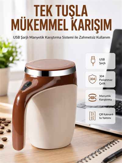 USB Şarjlı Elektrikli Karıştırıcı Kupa – Sıcak & Soğuk İçecekler için