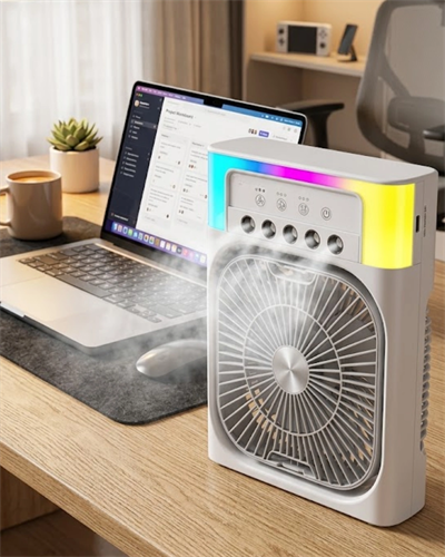 USB Şarjlı Masaüstü Soğutucu Fan Su Püskürtmeli Renkli Işıklı