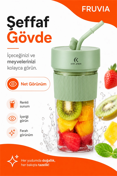 USB Şarjlı Mini Blender Meyve Sıkacağı Pipet Kapaklı Taşınabilir İçecek Haznesi