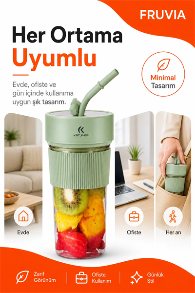 USB Şarjlı Mini Blender Meyve Sıkacağı Pipet Kapaklı Taşınabilir İçecek Haznesi