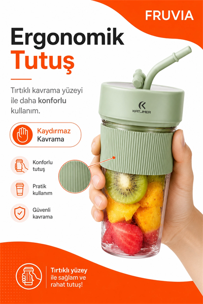 USB Şarjlı Mini Blender Meyve Sıkacağı Pipet Kapaklı Taşınabilir İçecek Haznesi
