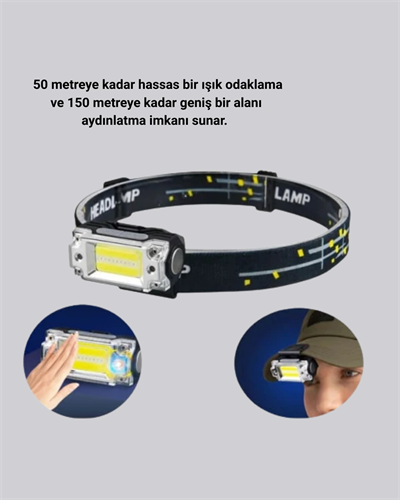 USB Şarjlı Mini LED KAFA Feneri 50m Odak 150m Geniş Aydınlatma Yeni Nesil