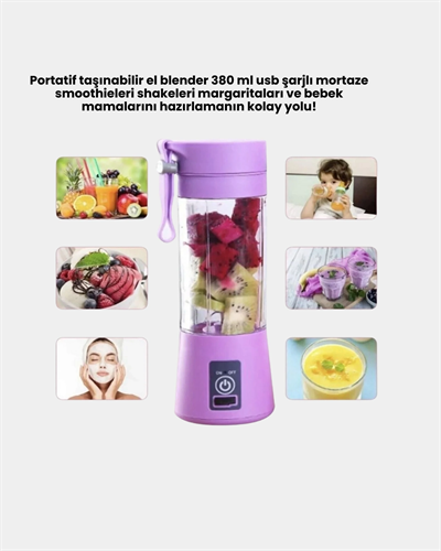 USB Şarjlı Portatif Blender 380ml Çelik 304 Bıçaklı Mobil Smoothie Maker
