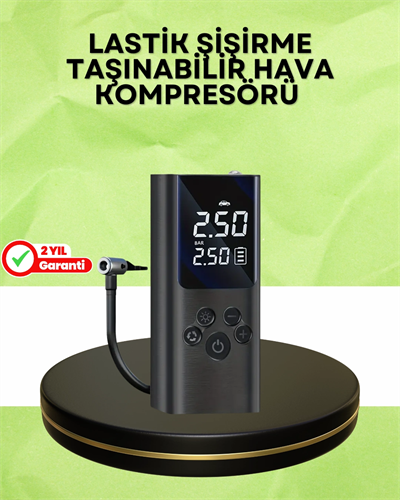 USB Şarjlı Taşınabilir Hava Kompresörü Dijital Ekranlı