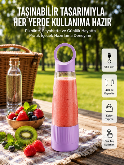 USB Şarjlı Taşınabilir Smoothie Blender 400 ml